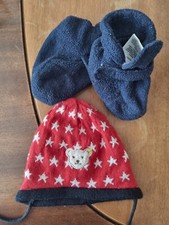 Mütze Steiff Gr 39 Winterschuhe Wagenschuhe Baby H&M blau Größe 6-12 Monate 