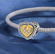 Charm Anhänger " Herz aus Gold " 925 Silber passend für Pandora Armband E-7
