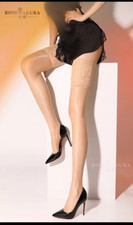 Straps Fashioned Stockings 5 DEN Gr. S-M mit breiter Spitze Elasthan Haut/Beige