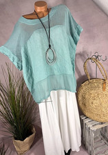 NEU  Kombiniertes 100 Leinen Shirt oversize Italy Loose Fit MINT 42 44 46
