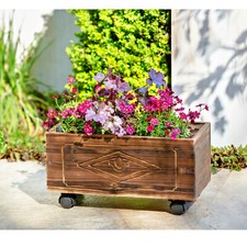 2 x Blumenkasten Balkon Holz Pflanzkasten mit Rollen Blumenkübel Blumentopf Neu