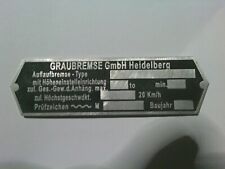 Typenschild Schild Auflaufbremse S97 Graubremse Höheneinstell Auflaufeinrichtung