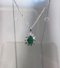 Set 900 Platin Kette Anhänger Collier Smaragd Diamant Edelstein (Weißgold Farbe)