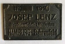Altes Hamburger Maschinenschild ‚JOSEF LENZ‘ | Messing brüniert