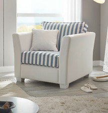 Sessel in creme und blau Landhaus Loungesessel Relaxsessel Polstersessel Hooge