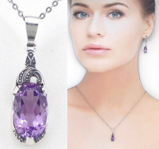 Amethyst Anhänger  Edelsteine + Markasit Art Deco Design 925 Sterlingsilber (104