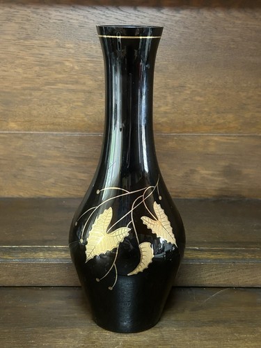 Vintage glasvase schwarz gold - vintage,