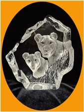 MATS JONASSON Schweden zwei Löwen groß 1,7kg Kristall Glas Block Bild Figur TOP