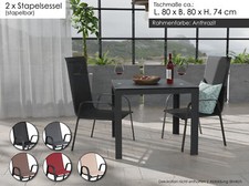 Gartenmöbel Set Alu Tisch 3-tlg. 2x Stapelsessel Gartenset Essgruppe Sitzgruppe