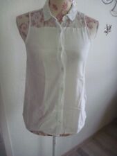 Bluse, Ärmellos, kleiner Kragen, Spitzeinsatz, Weiß, Gr. 32 von DIVIDED