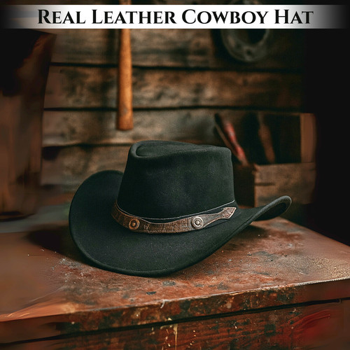 Echtleder cowboyhut schwarz - echtleder,