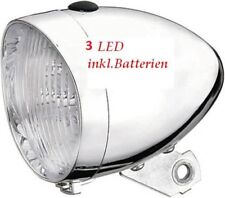 Nostalgie Scheinwerfer Fahrrad Licht 3 LED chrom Lampe Hollandrad Retro #27095