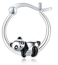 Ohrringe Mädchen Damen Panda Bär im Ring Modeschmuck 15 mm Ø