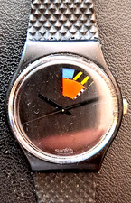 1989 Swatch GB715 'Farbfenster' Uhr | 80er Jahre *LÄUFT*NEUE BATTERIE**RARITÄT**