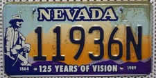 Nevada Nummernschild USA Auto-Kennzeichen US License Plate 125 years 1864 1989