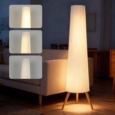 LED Stehlampe Wohnzimmer Dimmbar Holz mit Dreibein Stehleuchte mit Fußschalter