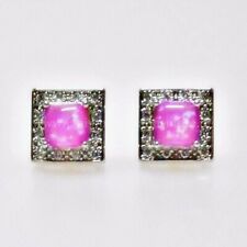 Pink Cabochon Feueropal Zirkonia Ohrstecker 925 Sterlingsilber rhodiniert