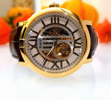 Portas PS09I-TY2807-01 Automatik Uhr 21 Jewels 5 ATM Silber Skelettiert Leder