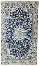 Perserteppich Nain 9 LA mit Seide - Sehr Fein 217 x 128 cm Top Zustand - blau