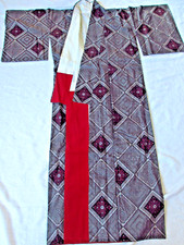 Kimono handgewebte Seide, grau geom.  Muster, Japan, vintage 50er Jahre, Neu