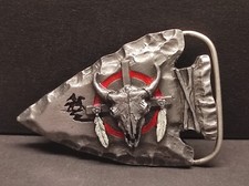 Buckle/Gürtelschnalle BULL SKULL Feather, Pfeil,Vintage 1988, Siskiyou, Bergamot