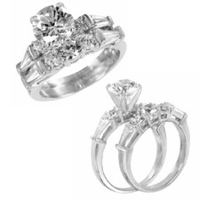Sterling Silber Runde & Baguetteschliff Cz Ring Set W/ 7 MM (1.25 Karat) Mitte