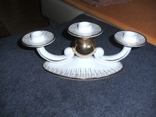 Alka - Kunst 3 Flammiger Porzellan Kerzenständer mit Goldrand 