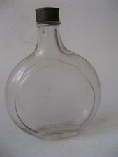 Antikes  Glas  - Flachmann  - Formgeblasen - Zinnverschluß
