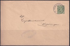 Württemberg, GA 5 Pf., TÜBINGEN nach DUSSLINGEN, 15.02.1906. Schöne Erhaltung