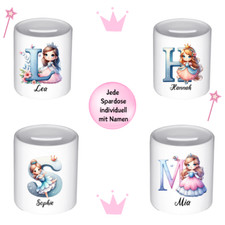 Bedruckte Spardose für Kinder Prinzessin  Personalisiert mit Namen  Geschenk