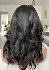 Echthaar Perücke schwarz 5x5 Damen Frisur 63 cm Rohhaar Cosplay