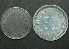 NOTGELD: 10 & 50 Pfennig 1917. Funck 445.2 & 3. STADT BAD REICHENHALL / BAYERN.