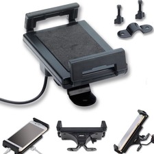 Motorrad Lenker Handyhalter mit USB Steckdose Smartphone Handy Navy GPS schwarz 