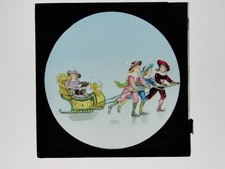 Schlitten von drei Personen gezogen - Eissee Glas Laterne Folie 