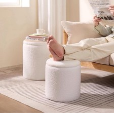 Runder Hocker, faltbarer Wäschekorb mit 6 Aufbewahrungen Sitzhocker 40x40cm weiß