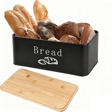 Brotkasten mit Bambus-Deckel, Brotbox | Schneidebrett, Brottopf Schwarz
