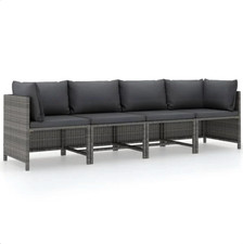 Gartensofa 4-Sitzer Grau PE-Rattan mit Kissen Anthrazit Modular Outdoor