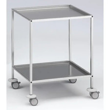 Instrumententisch Chromnickelstahl L600xB450xH800mm 4 Rollen 2 Platten