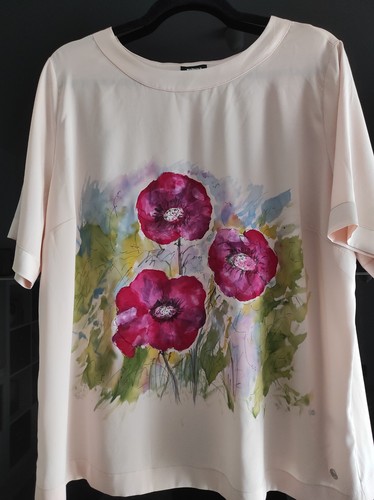 Seidenbluse 46 handbemalt - seidenbluse,