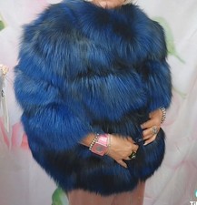 Echtpelz Damen Fuchsjacke Schwarz Blau Gr. 46 48 NEU