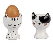Eierbecher 2.tlg Set Katze schwarz weiß H. 8cm in Geschenkbox Formano F25