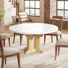 Esstisch Rund Ausziehbar, 90-120cm Esszimmertisch Oval für 4 bis 8 Personen