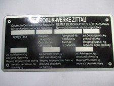 GDR VEB Robur nameplate plate