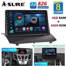 8Core 4+64GB Für Apple Carplay Autoradio GPS NAVI Für Ford Fiesta 2009-2016 DAB+