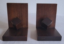 1 Paar Antike Buchstützen Bauhaus Stil Buchhalter Dunkelbraunes Holz 20er Jahre