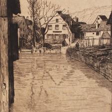 Leopold von Kalckreuth Künzelsau Historische Ansicht signiert Radierung vor 1903