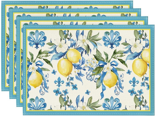 Blau zitrone sommer platzsets - blau,