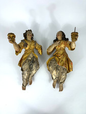 Paar Barocke Kerzenleuchter Engel Altarleuchter Heiligenfiguren Holz Geschnitzt