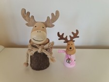 2 dekorative Holz Elche Weihnachten Deko Weihnachtsdekoration