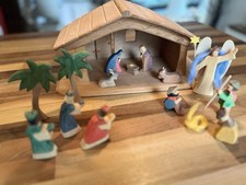 Ostheimer Krippe mini (Bodenplatte 36x19x 17 cm) +  14  Figuren  TOP -Zustand!